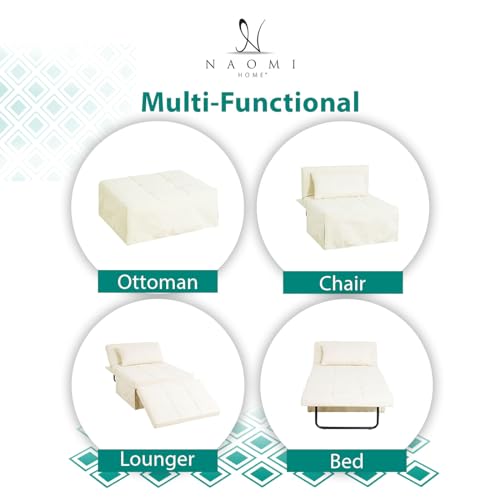 Sleeper Chair Bed, 4 In 1 Multi-Function Convertible Ottoman Bed, Breathable Linen Bed Chair, Convertible Sofa Bed with Adjustable Backrest, Modern Convertible Chair Bed Sleeper for Living Room, White