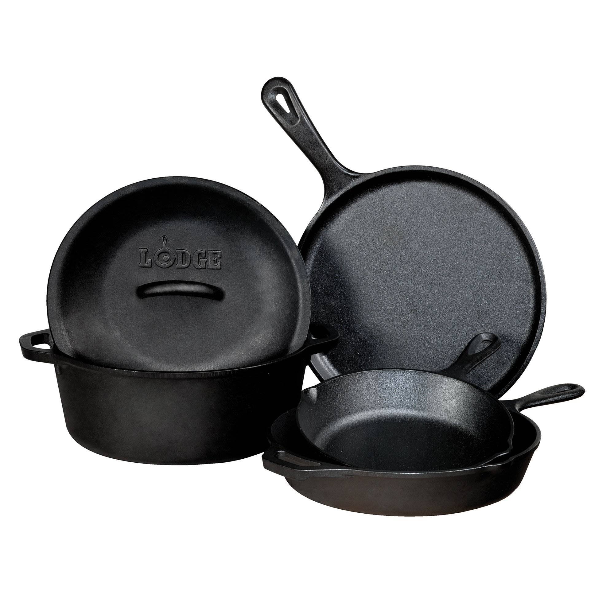 Lodge 5-Piece Pre-Seasoned Cast-Iron Cookware Set, Black