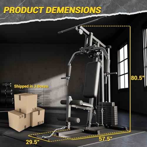 Home Gym Machine System with 100LBS Weight Stack, Multifunctional Weight Machine, Full Body Workout Station Exercise Equipment, All in One Home Gym with Pulley System for Strength Training