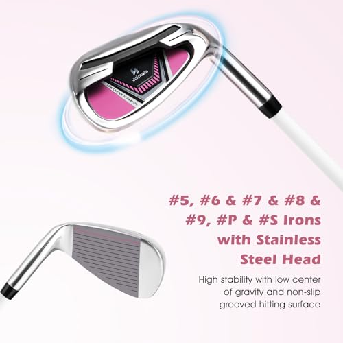 Tangkula 12 Pieces Women’s Complete Golf Club Set Right Hand, Golf Club Package Set with 460CC #1 Driver & #3 Fairway & #5 Hybrid & #5/#6/#7/#8/#9/#P/#S Irons, Putter, Portable Golf Cart Bag