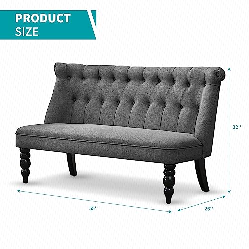 BALUS Upholstered Loveseat, Armless 2 Seater Small Couch with Backrest Button Tufted Design, Linen Fabric Love Seat Sofa for Living Room Guestroom Bedroom Leisure Areas