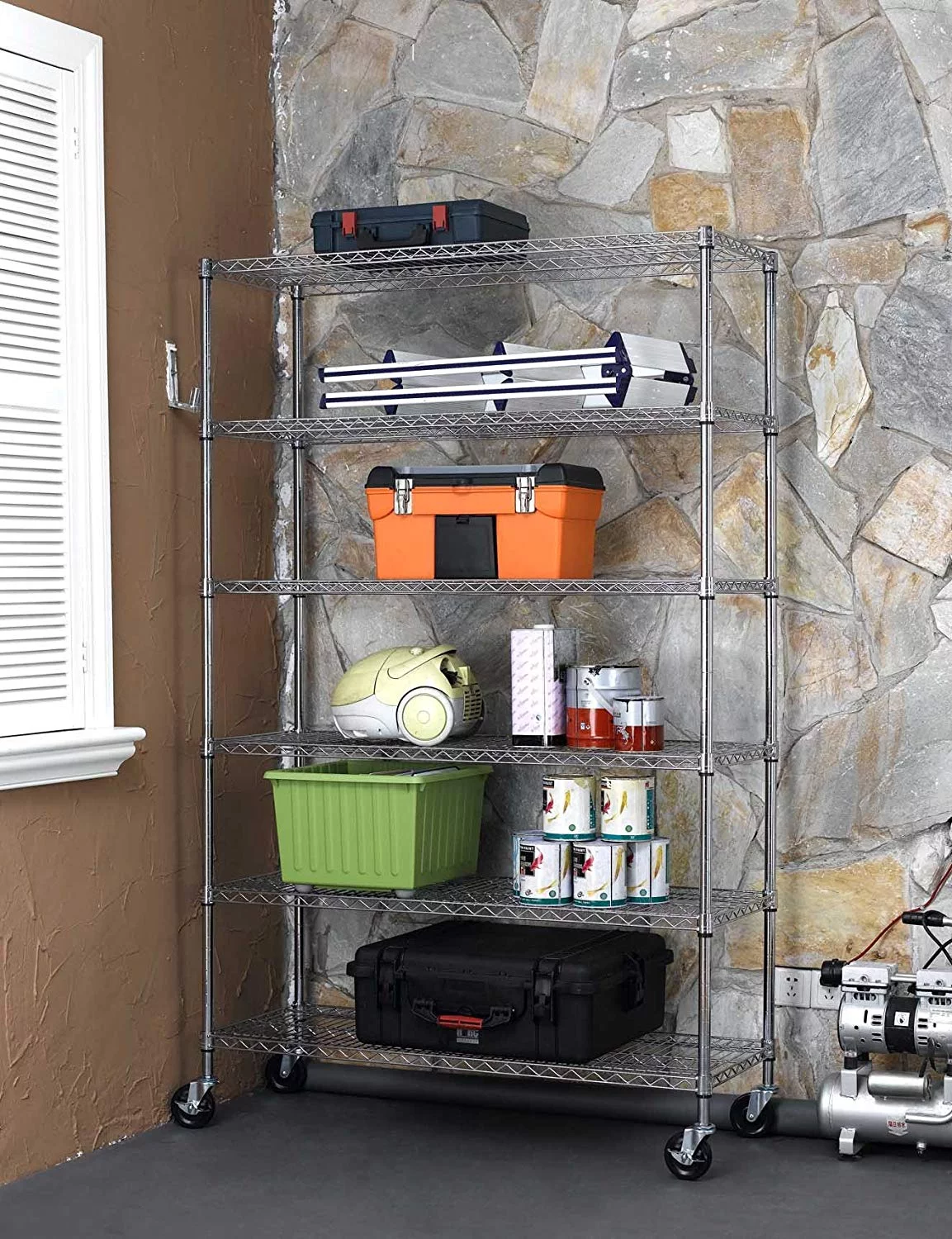 NSF Wire Shelving Unit Heavy Duty Garage Storage Shelves Large Black Metal Shelf Organizer 6-Tier Height Adjustable Commercial Grade Storage Rack 6000 LBS Capacity on 4" casters,18" D x 48" W x 76" H