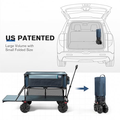 TIMBER RIDGE 400L Large Capacity Folding Double Decker Wagon, 54" Extra Long Extender Wagon Cart, 450lbs Heavy Duty Collapsible Wagon, All-Terrain Big Wheels for Camping, Sports, Shopping, Gray