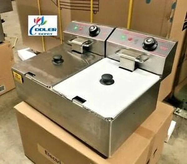 NEW 12L Double Electric Deep Fryer Counter Top Model Single Basket W/ Cover 110V