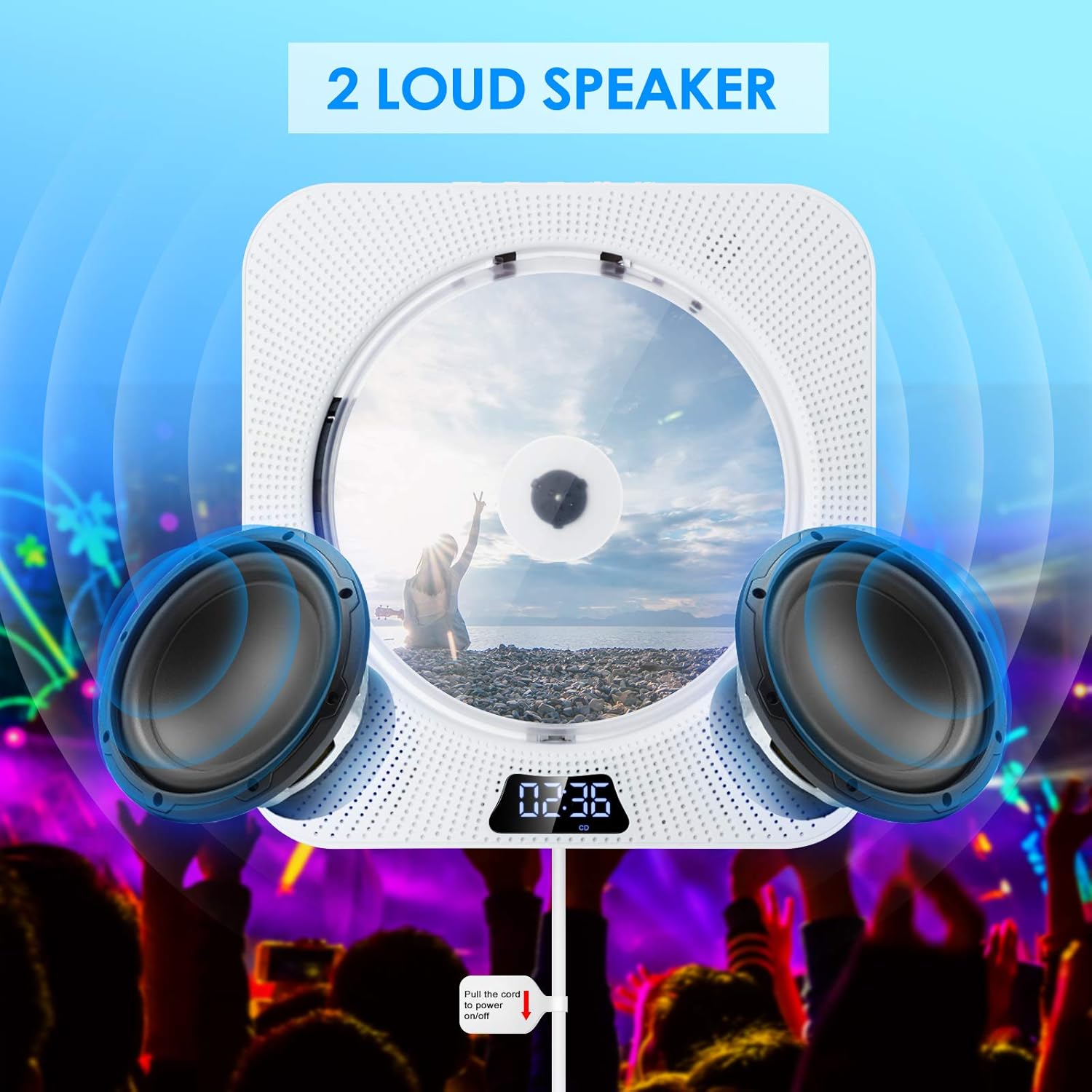 CD Player Portable with Bluetooth Wall Mountable CD Music Player Personal Home Audio Boombox Built-in HiFi Speakers FM Radio with Remote Control 3.5MM Headphone AUX Jack Support CD/USB/TF Card