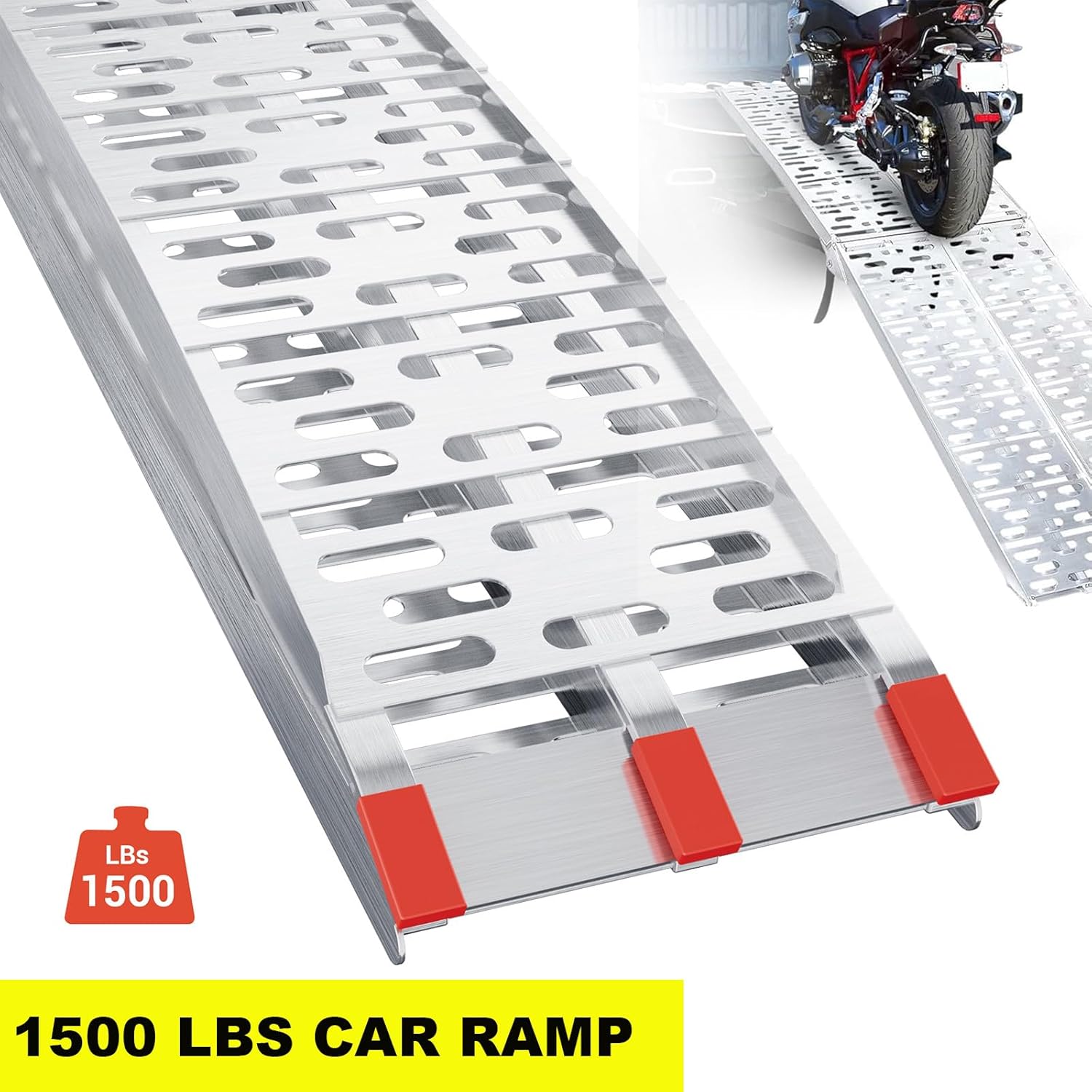 Set of 2 Ramps, 1500 lbs ATV Ramps for Pickup Trucks, 7.5ft Aluminum Ramps, Folding Loading Ramps for Bike, ATV/UTV, Trucks, Lawn Mowers, Motorcycle