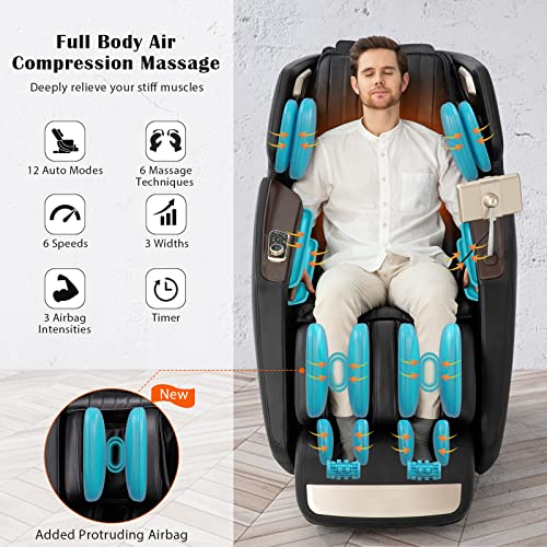 Giantex 3D Full Body Massage Chair, Zero-Gravity Massage Recliner Chair w/ 7'' Touch Screen & SL Track, 12 Auto Mode (Black + Brown)