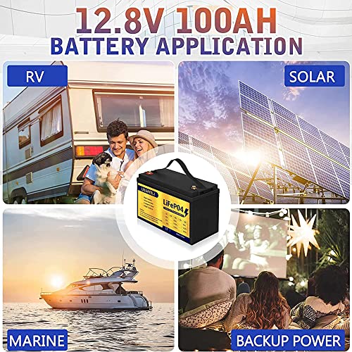 12V 100Ah Lifepo4 Lithium Batteries Up to 3000-7000 Deep Cycles for Golf Cart Solar RV Camper Marine Battery (12V100AH black)