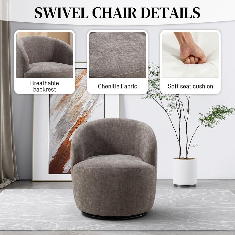 Swivel Barrel Chair Set of 2, 360 Degree Swivel Round Chair, Modern Upholstered Small Round Accent Arm Chairs,Chenille Living Room Barrel Chair, Suitable for Office (Mustard)