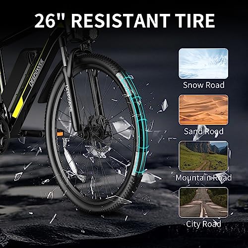 IDOTATA S26 Electric Bike,500W Motor,26" x1.95 Electric Bicycle for Adults,48V 12.8 AH Battery,21-Speed Gears,25MPH,Lockable Fork Suspension Electric Road Bike Adults