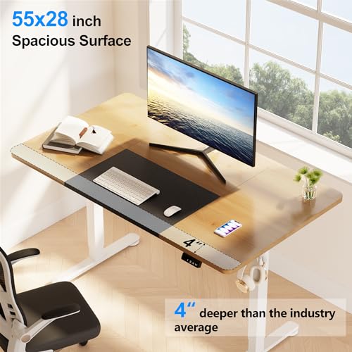 WOKA Electric Height Adjustable Electric Standing Desk, 55 x 28 Inch Sit Stand Desk with Memory Controllers, Stand up Desk for Home Office, Rustic Brown and Black Tabletop