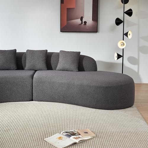 119.29" Modern Curved Sectional Sofa for Living Room, Sherpa Fabric 5-Seater Couch, Comfortable and Stylish for Apartment, Home Decor,Beige