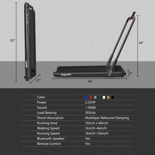 2-in-1 Folding Treadmill with RC Bluetooth Speaker LED Display-Black - Color: Black