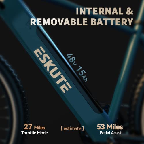ESKUTE Netuno 27.5" Electric Bike, 500W Bafang Motor, 720Wh Removable Battery, Up to 60 Miles, Shimano 7 Speed Gears, 22mph Max Speed, Electric Mountain Bike with Hydraulic Front Fork