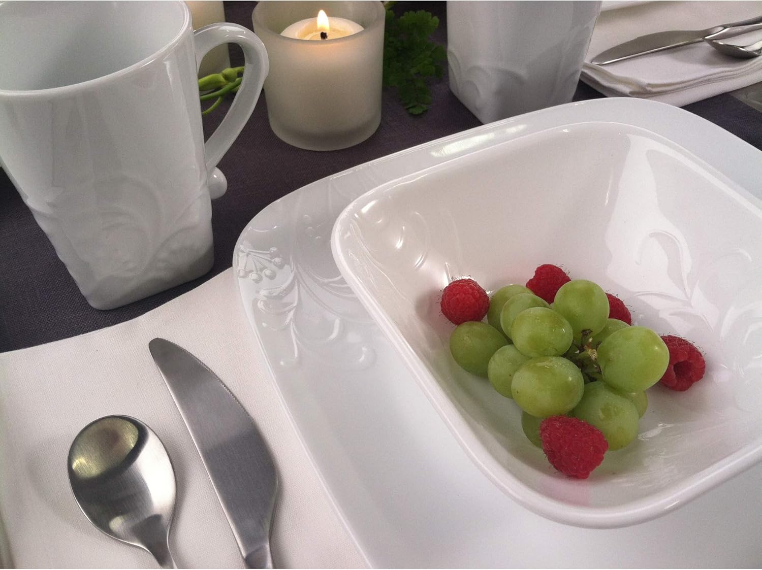 Corelle Cherish Chip & Break Resistant 18pc Dinner Set, Service for 6, Vitrelle glass