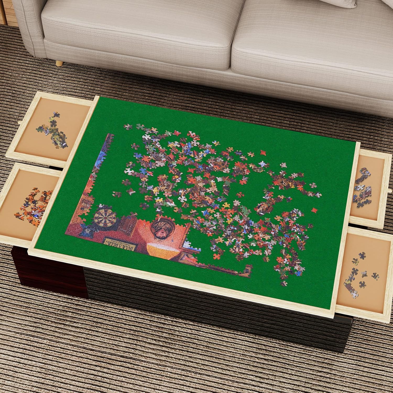 Lovinouse Upgraded 1000 Piece Wooden Puzzle Table with Holder, Jigsaw Puzzles Plateau Puzzle Board with Smooth Fiberboard Work Surface, 4 Sliding Drawers, Puzzle Storage for Teens Adults