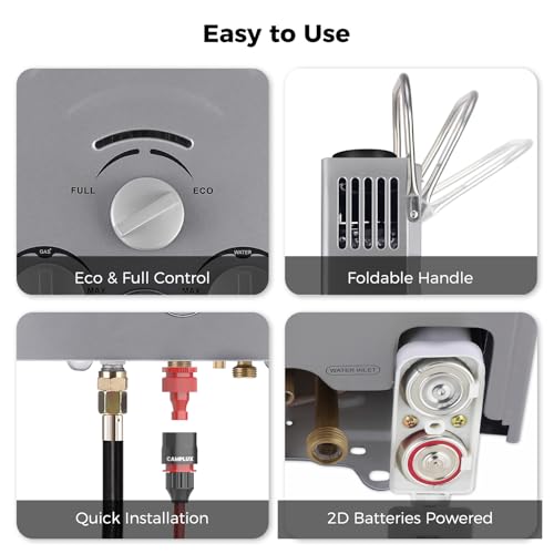 CAMPLUX 2.64 GPM Propane Portable Gas Water Heater, 68,000 BTU Outdoor Tankless Camping Water Heater with Digital Display, White