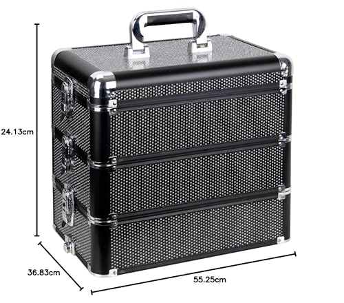 Sunrise 5-in-1 Pro Rolling Aluminum Cosmetic Makeup Artist Train Case Organizer Trays Drawers Extra Lid, Black Krystal