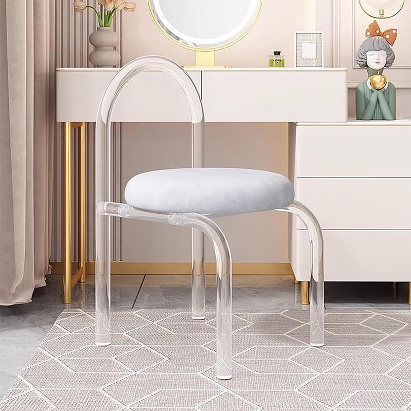 Acrylic Transparent Modern Chair Transparent Fluid Style, Casual Light Luxury Dining Chair, Bedroom Makeup Chair, Weight Capacity 330 Lb,Grey