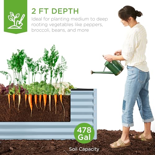 Best Choice Products 8x4x2ft Outdoor Metal Raised Garden Bed, Deep Root Planter Box for Vegetables, Flowers, Herbs, and Succulents w/ 478 Gallon Capacity - Gray