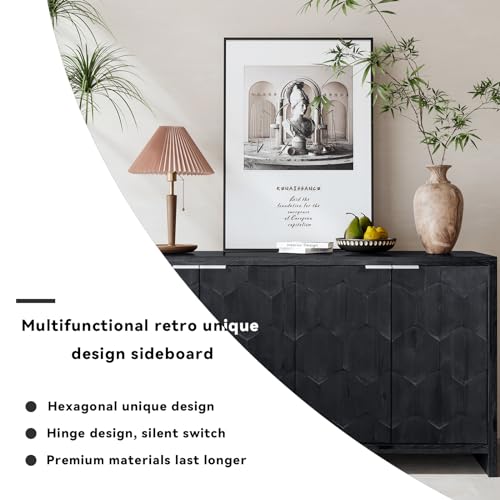 46.25'' Sideboard Storage Buffet Cabinet Retro Wooden Texture 3-Door Cabinet Suitable for Living Room Kitchen Corridor