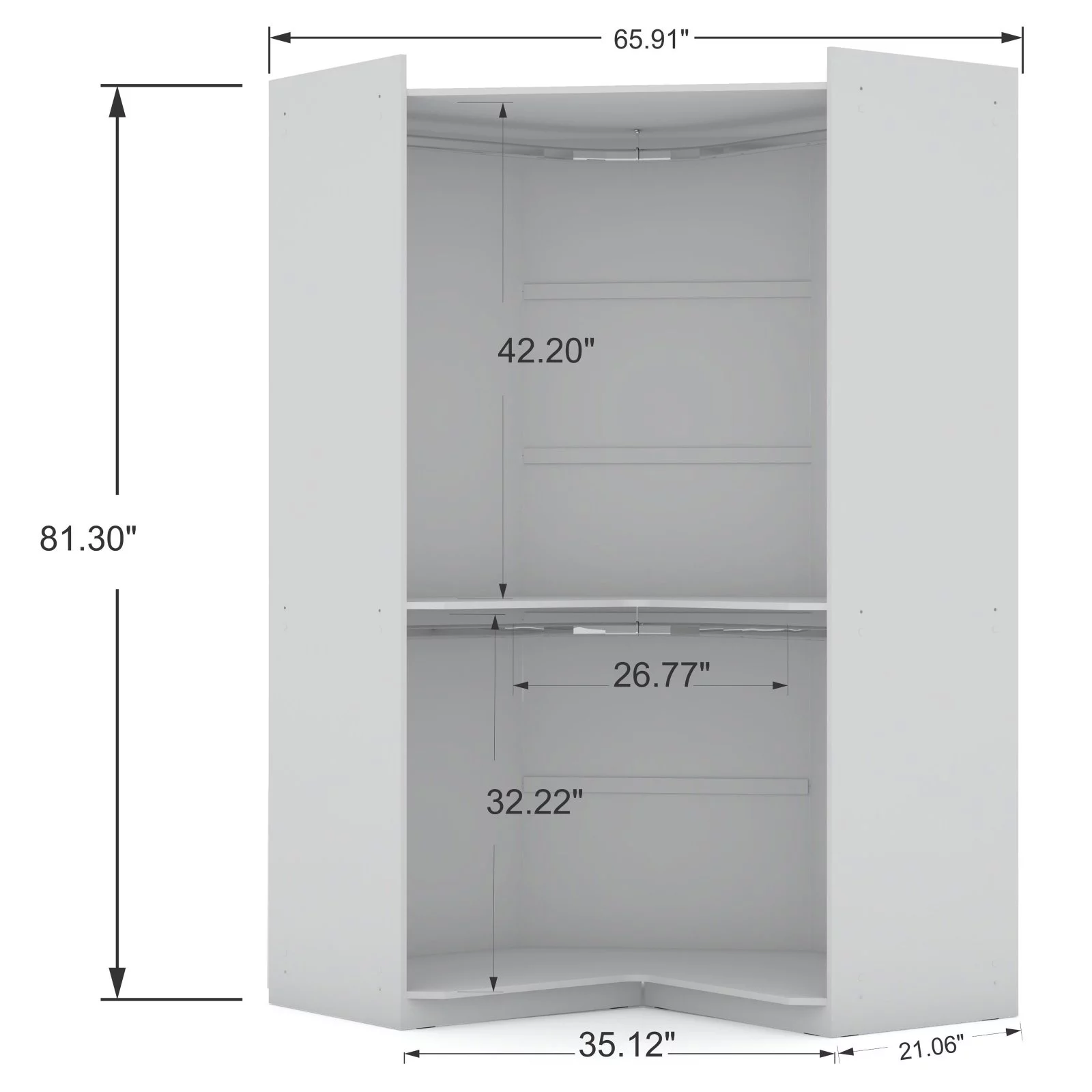 Manhattan Comfort Mulberry 2.0 Semi Open 3 Sectional Modern Wardrobe Corner Closet with 4 Drawers - Set of 3 in White