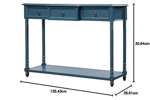 Merax Narrow Console Sofa Table with Drawers and Long Shelf for Living Room, Entryway/Hallway, Antique Navy