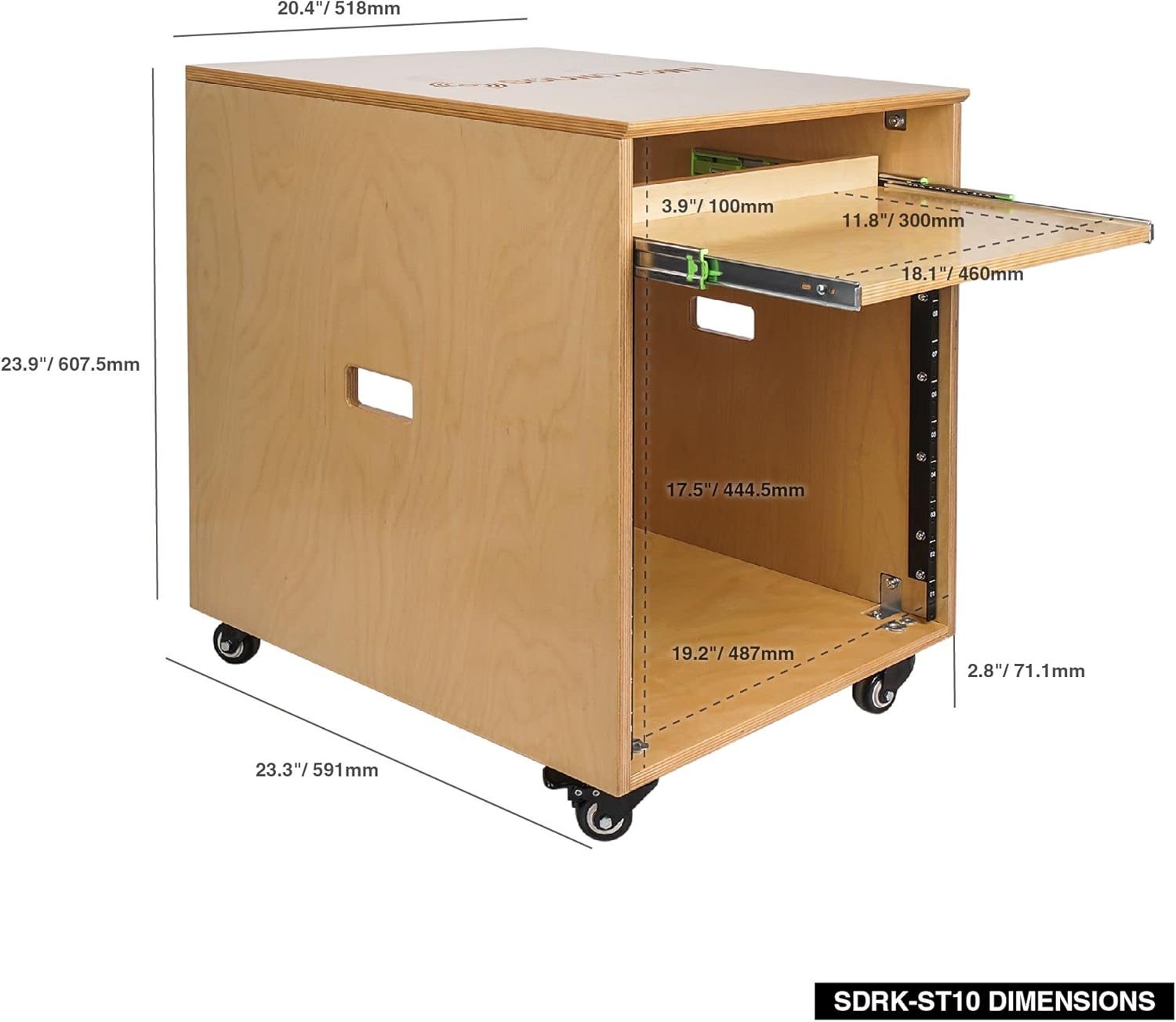 Sound Town 12U DIY Slanted Studio Rack with 12U Rack Space, Extra 2U Drawer, Plywood, Rubber Feet, Casters, Weathered Gray (SDRK-12TBD2)
