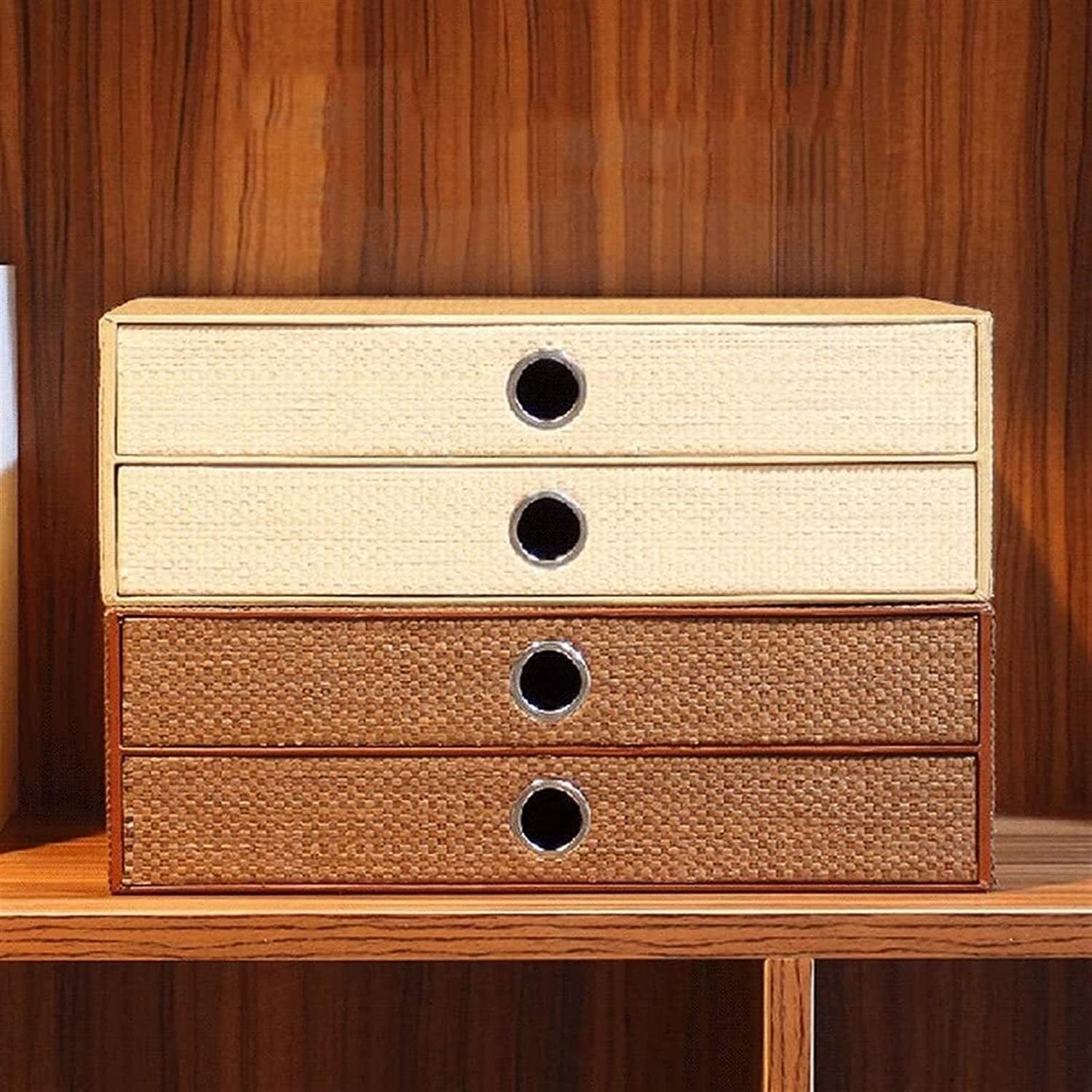Desk Organizer,Hand Made Wooden File Cabinets Office Woven 2-Layer Bookcase Storage Box Desktop Office