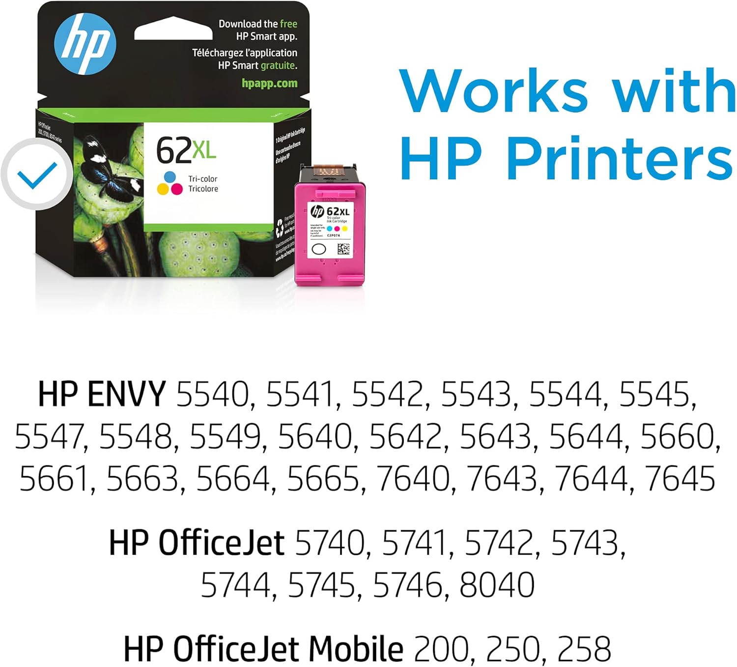 Original HP 62XL Tri-color High-yield Ink | Works with HP ENVY 5540, 5640, 5660, 7640 Series, HP OfficeJet 5740, 8040 Series, HP OfficeJet Mobile 200, 250 Series | Eligible for Instant Ink | C2P07AN Pack of 2