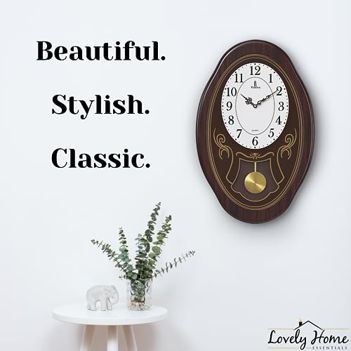 Pendulum Wall Clock Battery Operated - Hanging Grandfather Wall Clock with Pendulum - Quiet Wood Pendulum Clock - Wooden Wall Clock for Living Room Decor, Office & Home Décor Gift 27x11.5
