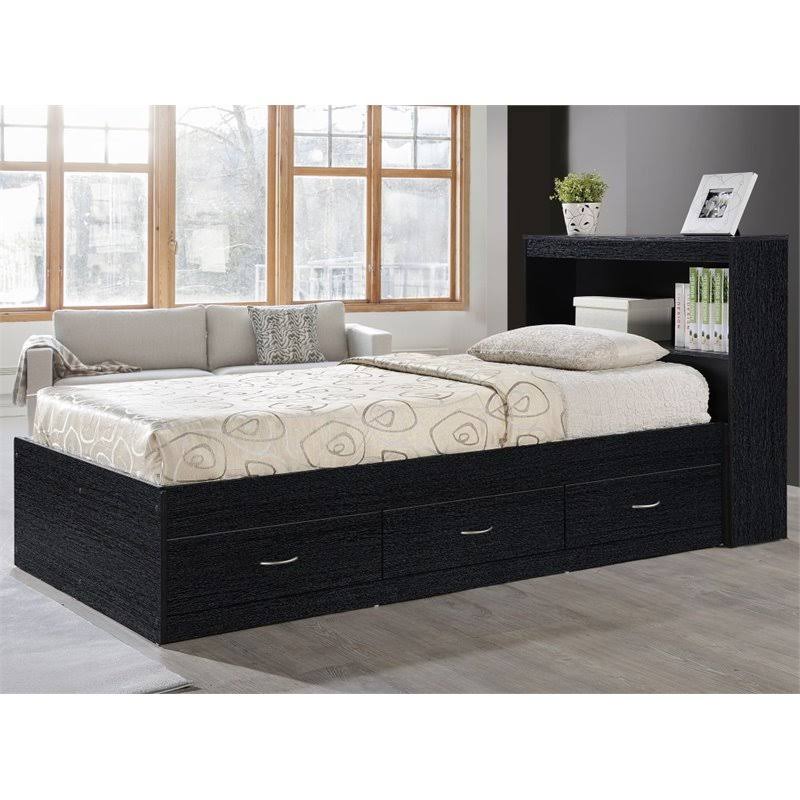 Pemberly Row Twin Captain Storage Bed with 3 Drawers in Black
