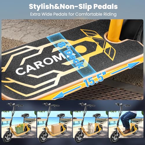 Caroma Peak 800W/1200W Electric Scooter Adults, 30 Miles Max Range, Foldable Electric Scooter with Seat, Front Suspension, Detachable Large Basket,Commuter E-Scooter for Adult and Teens