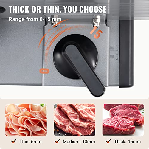 VEVOR Meat Slicer, Electric Deli Food Slicer with SUS420 Stainless Steel Blade and Built-in Sharpening Stone, 0-0.6 inch Adjustable Thickness for Commercial and Home Use, Cut Meat and Cheese