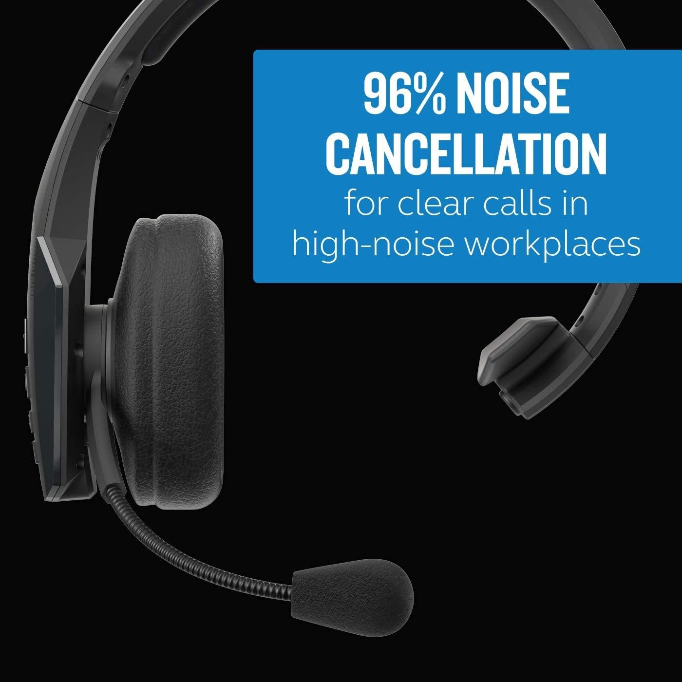 BlueParrott B450-XT Noise Cancelling Bluetooth Headset – Updated Design with Industry Leading Sound, Long Wireless Range, Up to 24 Hours of Talk Time, IP54-Rated Wireless Headset - (Renewed)