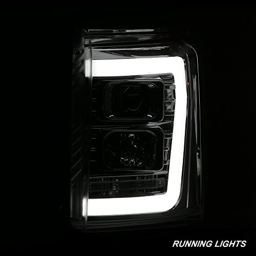 AKKON - For 2011-2016 Ford F250 F350 F450 F550 Superduty LED Tube Black Projector Headlights Driver+Passenger Pair