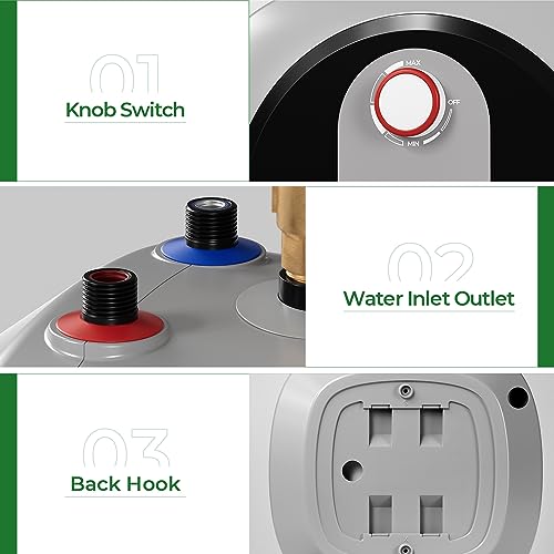 FOGATTI Electric Mini Tank Water Heater, 2.5 Gallon Point of Use Instant Hot Water Heater 120V 1440W, Under Sink, Wall or Floor Mounted, Easy to Install
