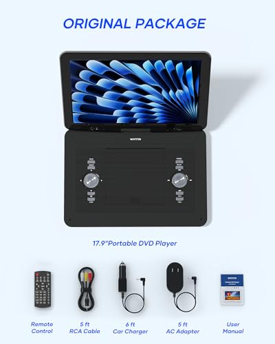 WONNIE 17.9" Large Portable DVD/CD Player with 6 Hrs 5000mAH Rechargeable Battery, 15.4" Swivel Screen, 1366x768 HD LCD TFT, All Regions, Support USB/SD Card/Sync TV, High Volume Speaker