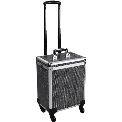 4 in 1 Rolling Makeup Train Case, Aluminum Makeup Travel Organizer Cosmetic Case, Cosmetology Display Suitcase on Wheels, Beauty Storage Luggage Lockable w/4 Removable Wheels(Silver)