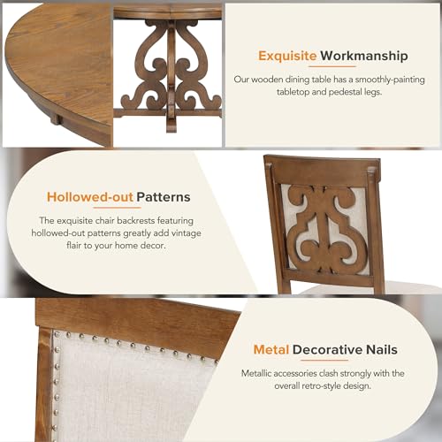 5-Piece Farmhouse Wood Dining Table Set, Rectangular Counter Height Table with 4 Upholstered Dining Chairs for 4 Persons, Dining Room Table Set for Small Places (Brown-16)
