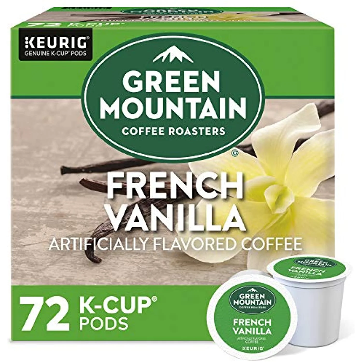 Green Mountain Coffee Roasters French Vanilla, Single-Serve Keurig K-Cup Pods, Flavored Light Roast Coffee, 72 Count