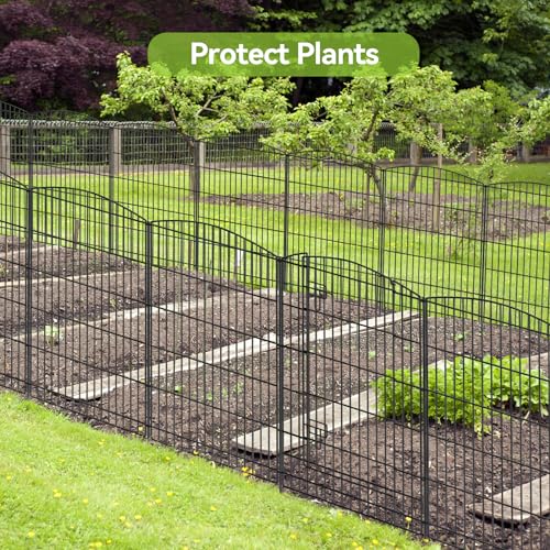 Garden Fence 12 Panels 23.6ft (L)×24in (H) Decorative Garden Fence with 11 Fence Panels + 1 Gate Rustproof Wire No Dig Garden Fence Animal Barrier Fencing for Outdoor Backyard Patio - Black