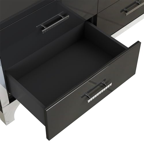 SSLine Modern 6-Drawer Dresser Luxury Elegant Accent Storage Cabinet with 6 Drawers High Gloss 47.2" Wide Chest of Drawer with Mirrored Edge Decor for Bedroom Living Room Nursery(Black)