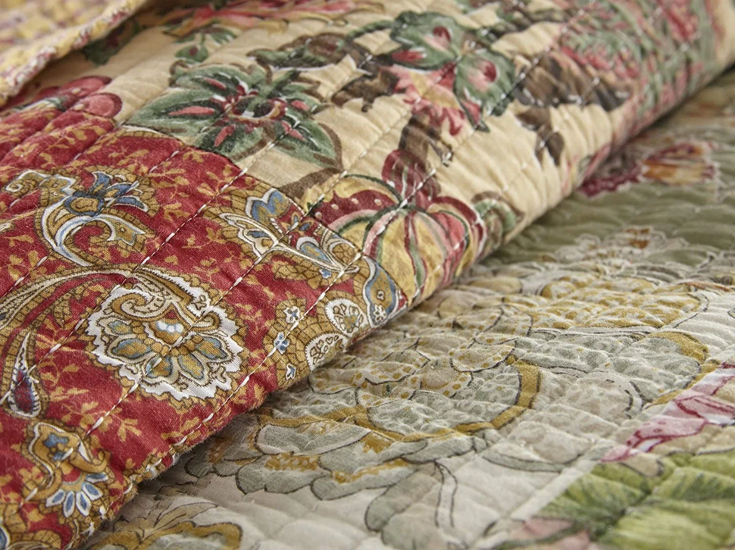 Chezmoi Collection Delaney 5-Piece Floral Patchwork Reversible 100% Cotton Vintage Washed Quilted Daybed Set