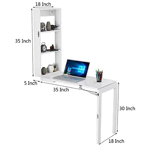 Wall Mounted Desk with Storage Shelves, Space Saving Folding Computer Desk for Office, Study and Writing Workstation, Freestanding 3 Tier Ladder Shelf Desk, Natural