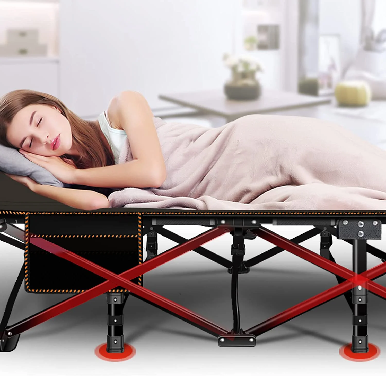 ABORON Oversized XL Folding Sleeping Cots for Adults, 900lb Loading Double-Layer 1200D, Heavy Duty Guest Bed W/Cushion & Carrying Bag