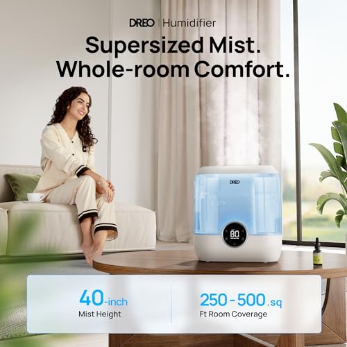 Dreo Humidifiers for Bedroom, Top Fill 4L Supersized Cool Mist Humidifier, 32H Runtime, 28 dB Quiet Ultrasonic Air Humidifier for Large Room, Plants, Baby Nursery, Indoor, Night Light, Easy to Clean