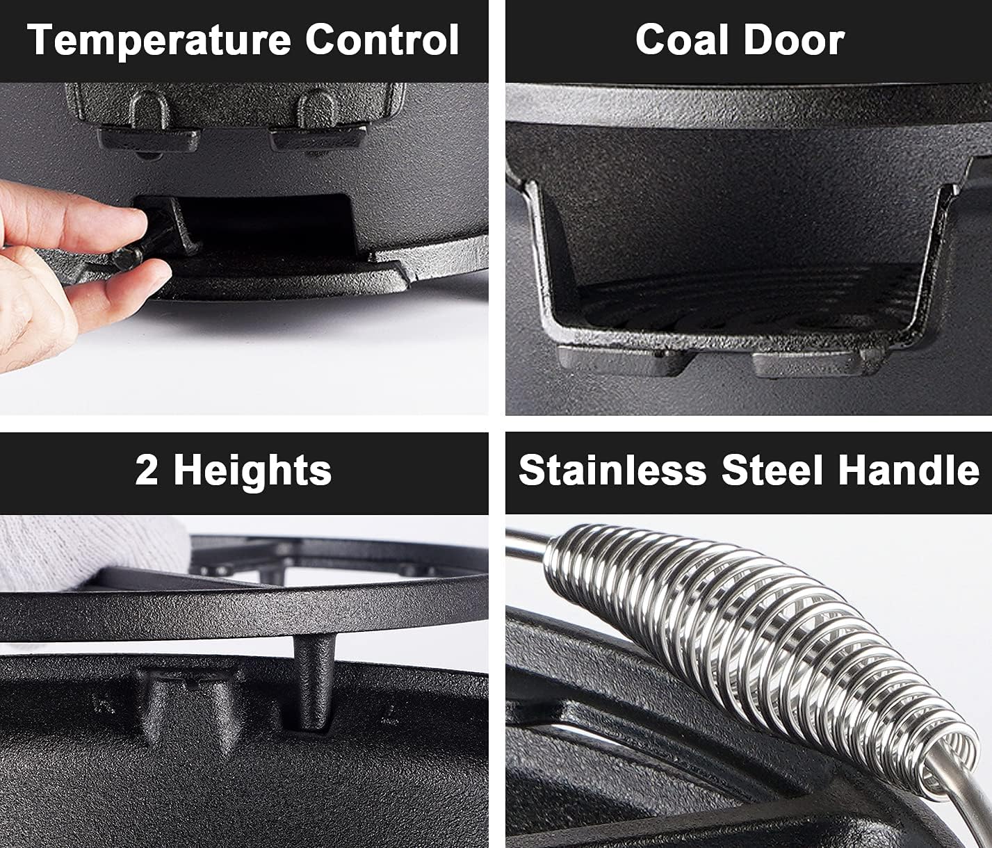 IronMaster R36 Pre-Seasoned Cast Iron Hibachi Grill, Portable Charcoal Grill for Outdoor Camping, BBQ Cooking Surface 13"