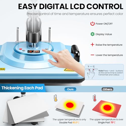 AKEYDIY Heat Press, Heat Press Machine for T Shirts 12''x15'', Tshirt Press Machine for Sublimation Mugs, Plates, Caps, 360° Swing Away Heat Transfer Machine Combo (12x15 Light Blue-8)