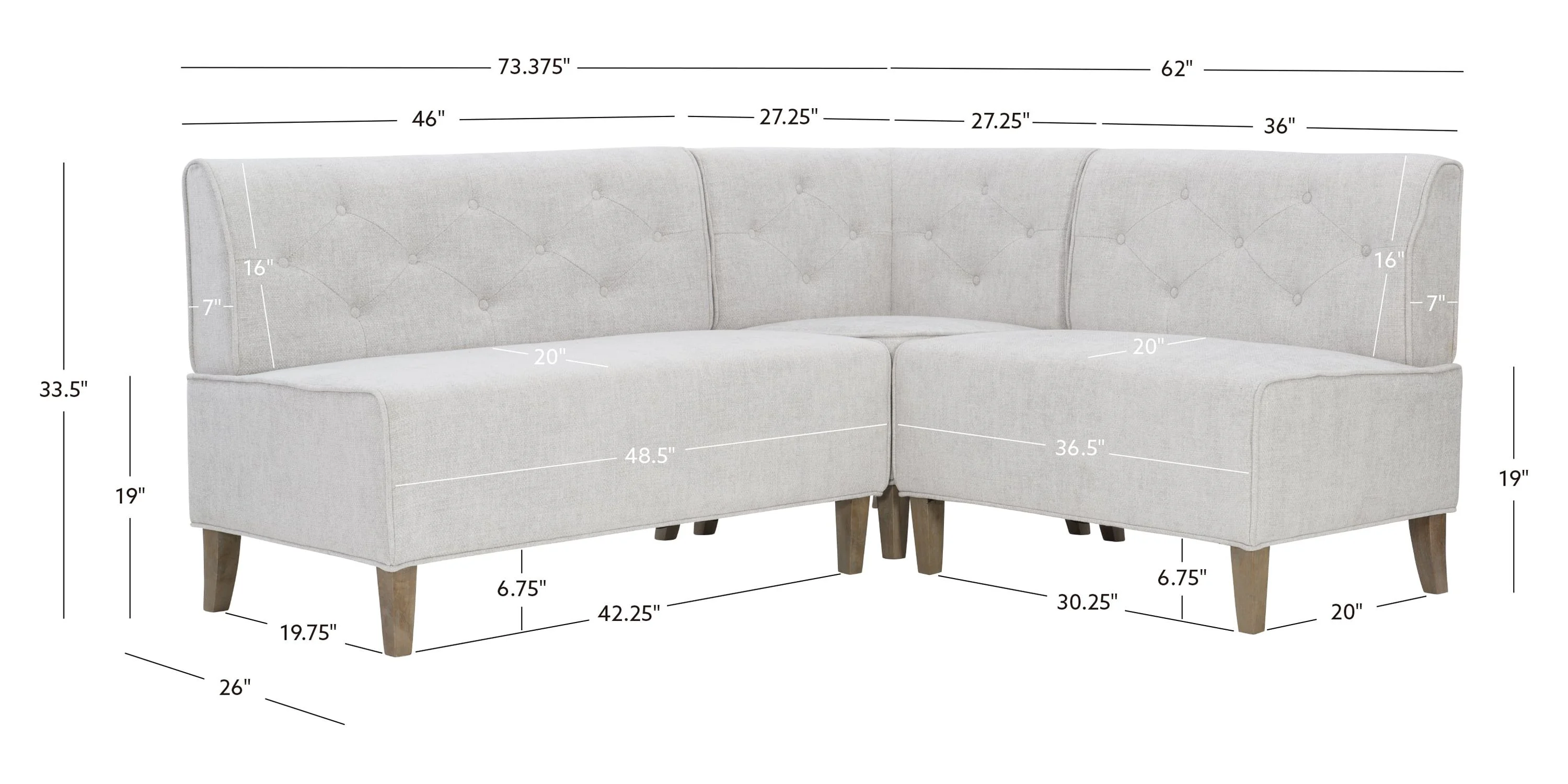 Augusta Upholstered Corner Dining Breakfast Nook, Seats 5, Natural with Light Gray Fabric
